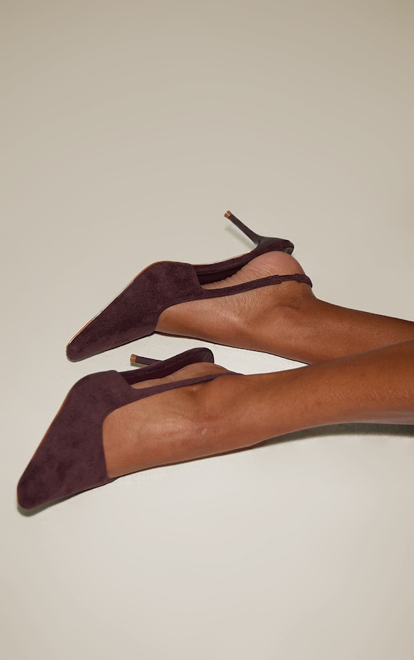 Chocolate Faux Suede Chiselled Toe Sling Back Court Shoe