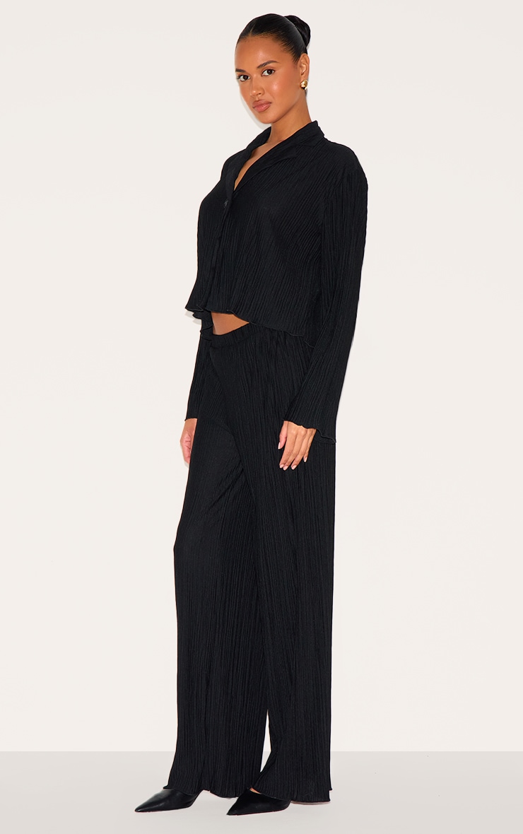Black Textured Pleated Button Front Shirt image 3