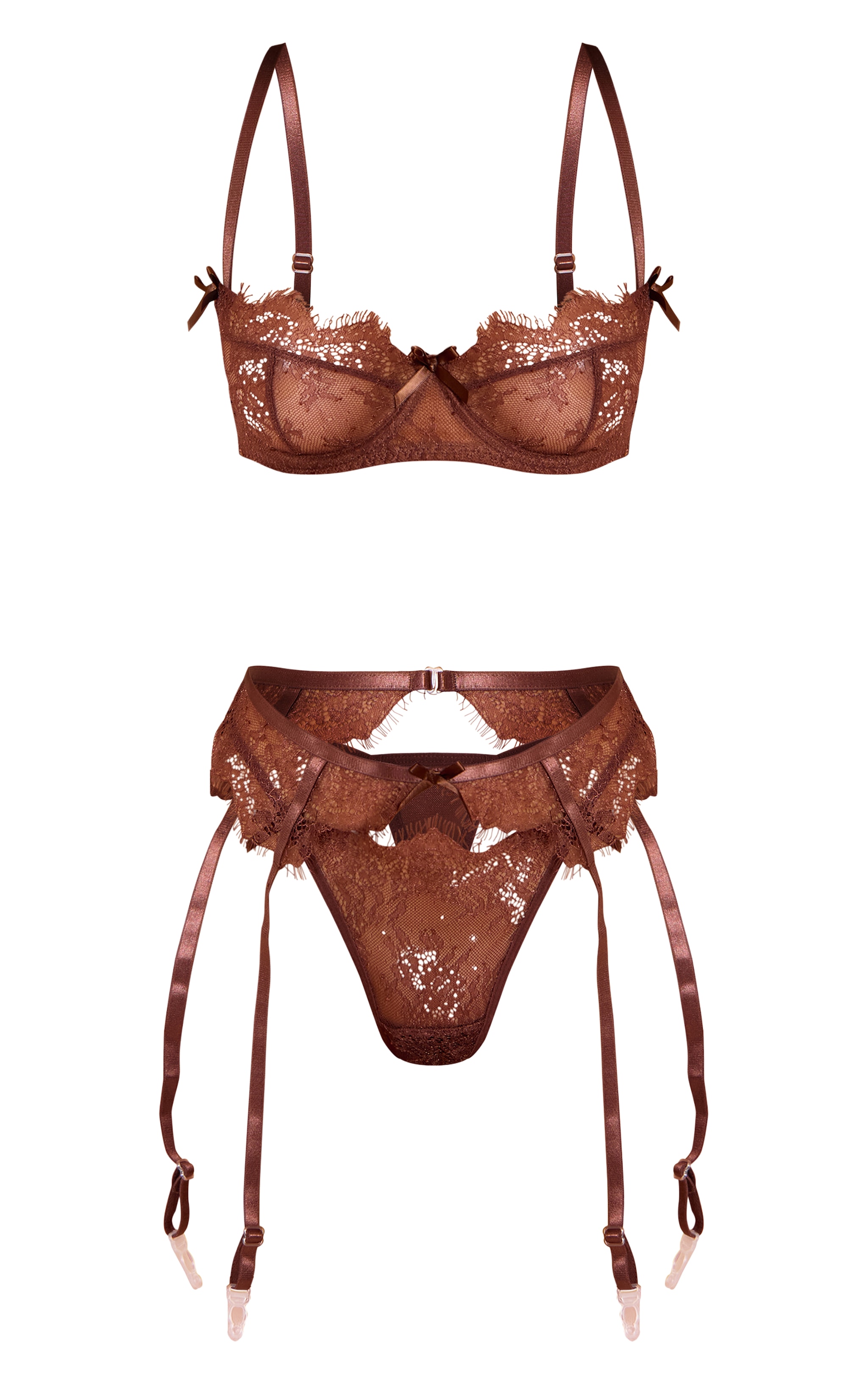 Chocolate Eyelash Lace 3 Piece Lingerie Set image 5