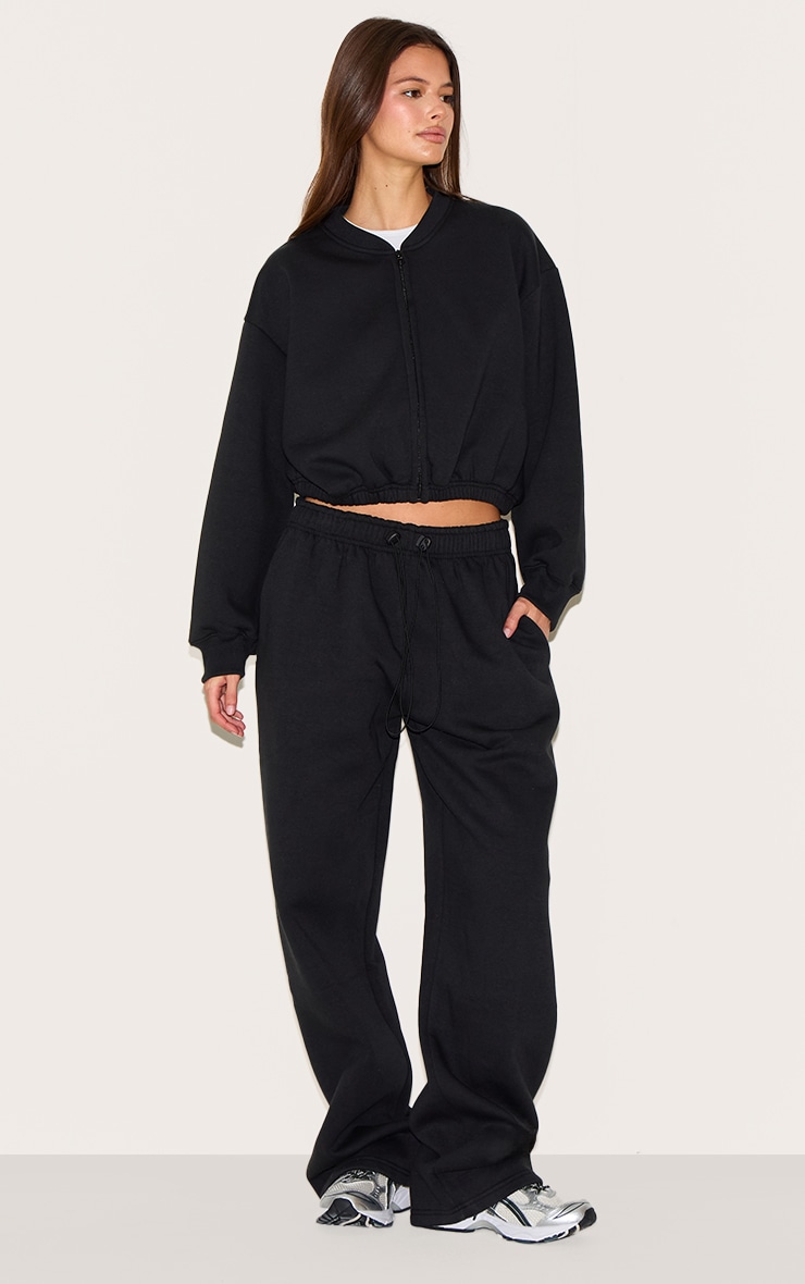 Black Drawcord Waist Cropped Zip Up Sweatshirt image 3