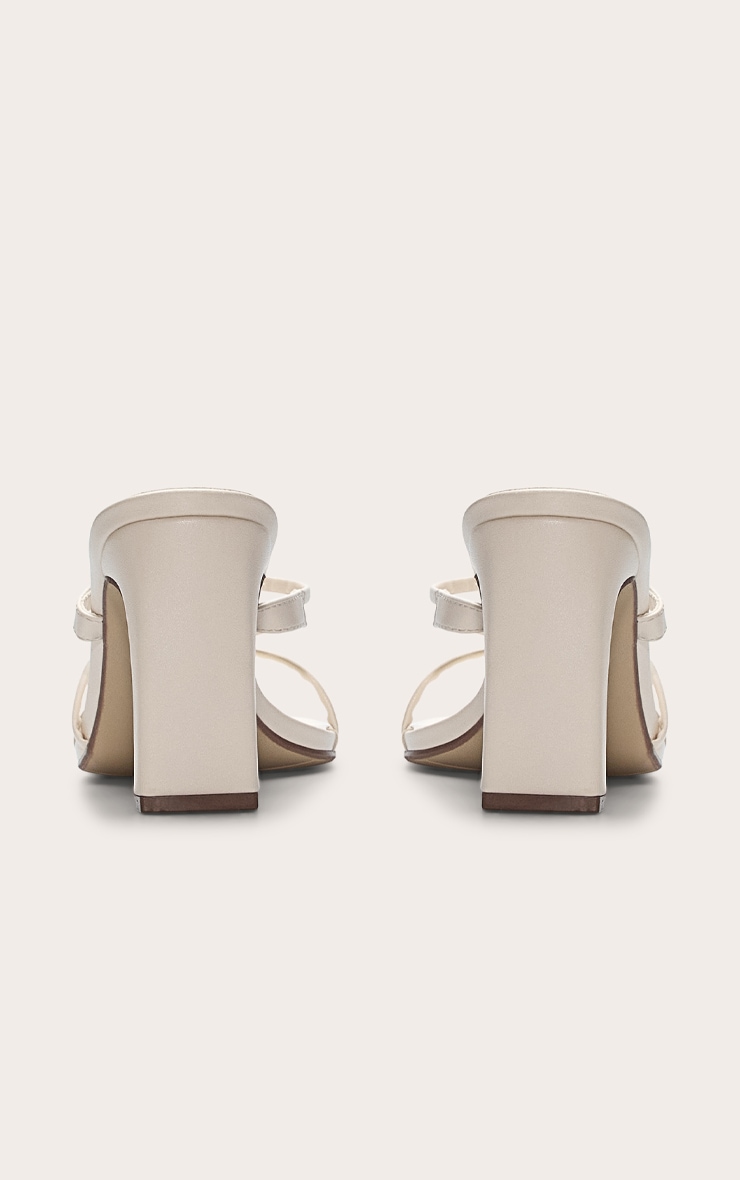 Cream Pu Square Toe Thin Block High Heeled Mules image 4