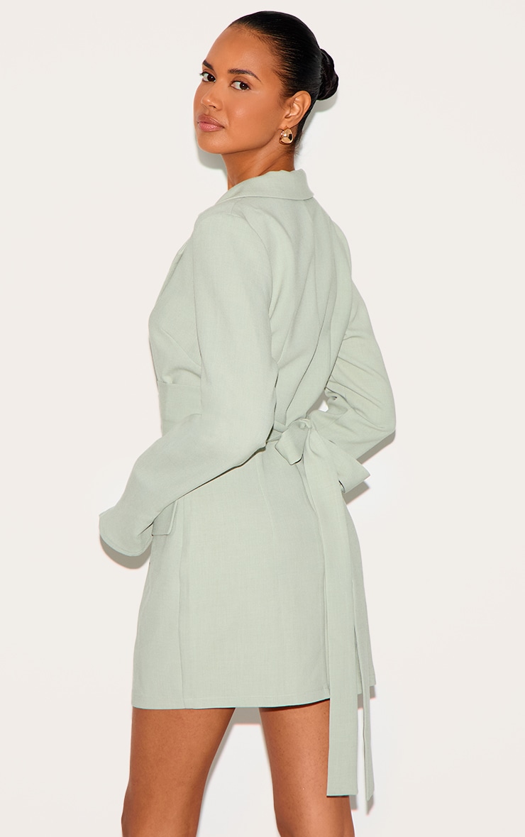 Sage Green Woven Belted Blazer Dress image 2