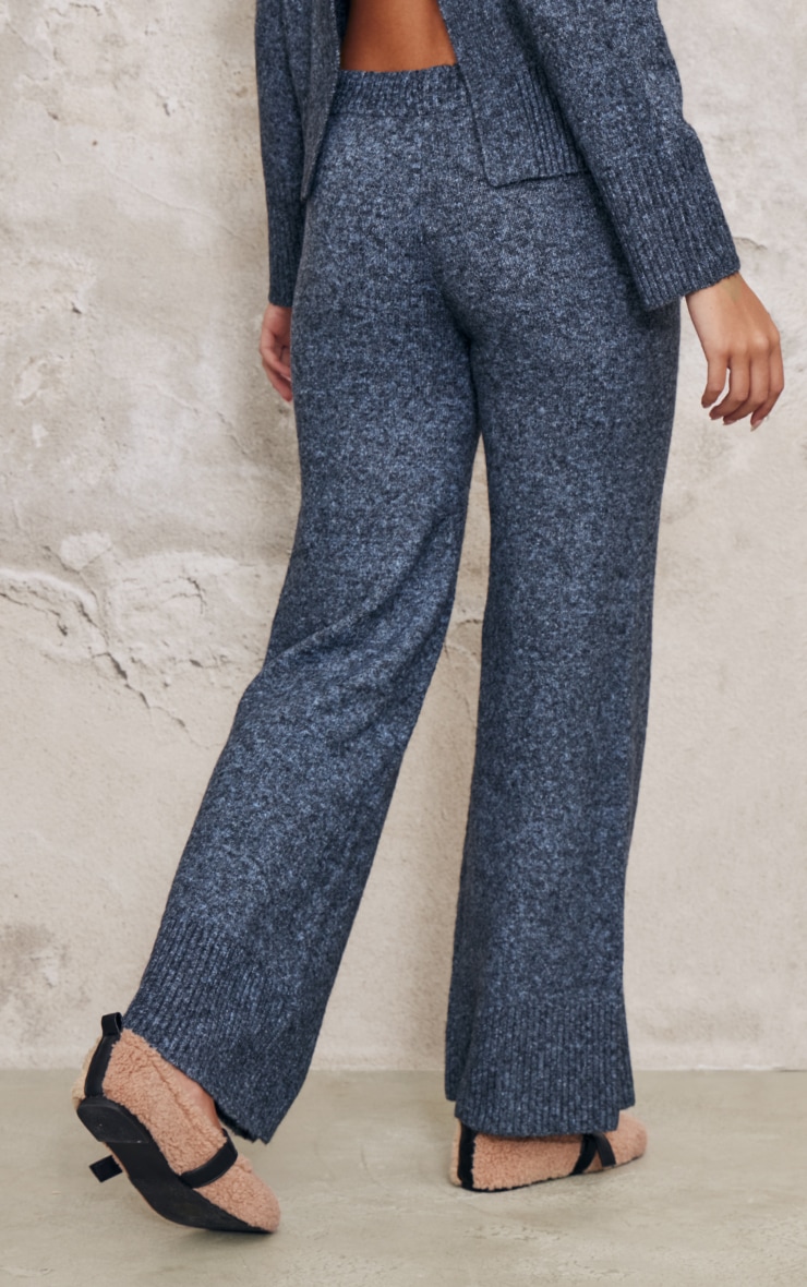 Charcoal Blue Luxe Knit Wide Leg Pants | Knitwear