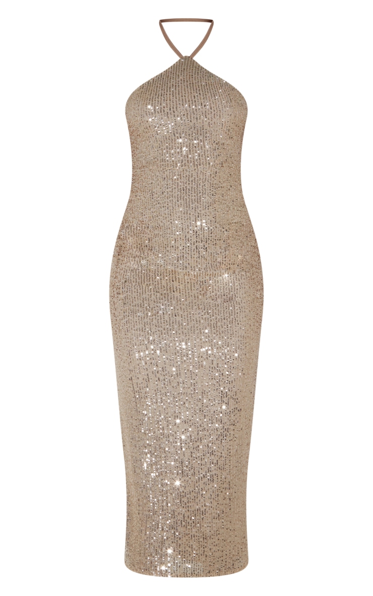 Gold Sequin Halterneck High Apex Midaxi Dress image 5