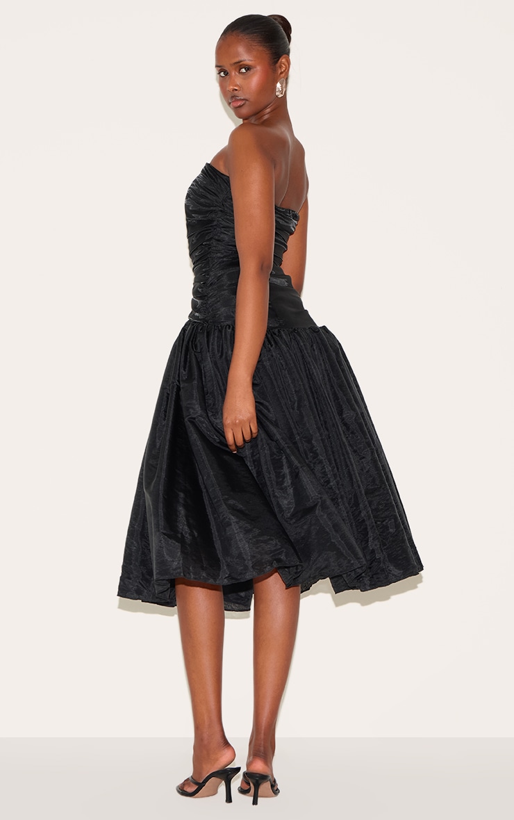 Black Organza Ruched Bodice Midi Dress image 2