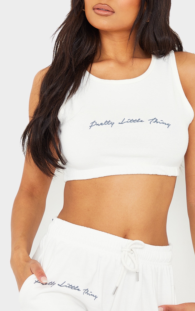 PRETTYLITTLETHING Cream Cropped Embroidered Vest Top image 4