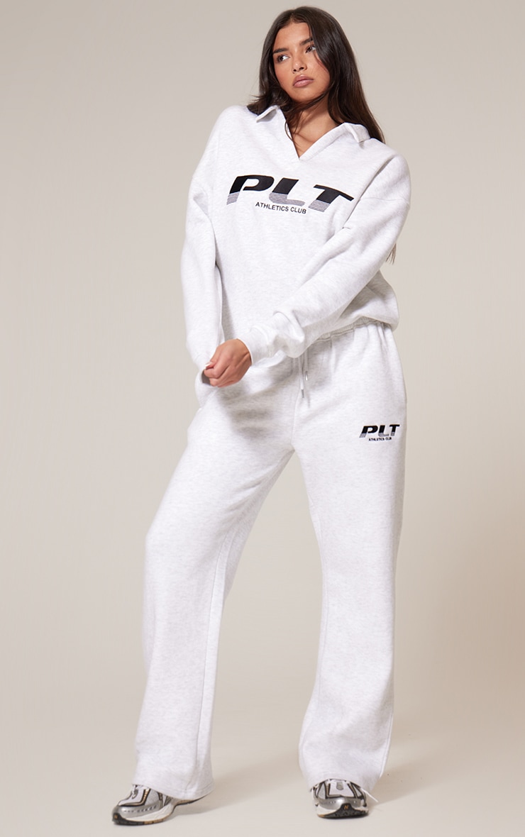 PRETTYLITTLETHING Grey Marl Athletics Club Embroidered Collared Sweatshirt image 3