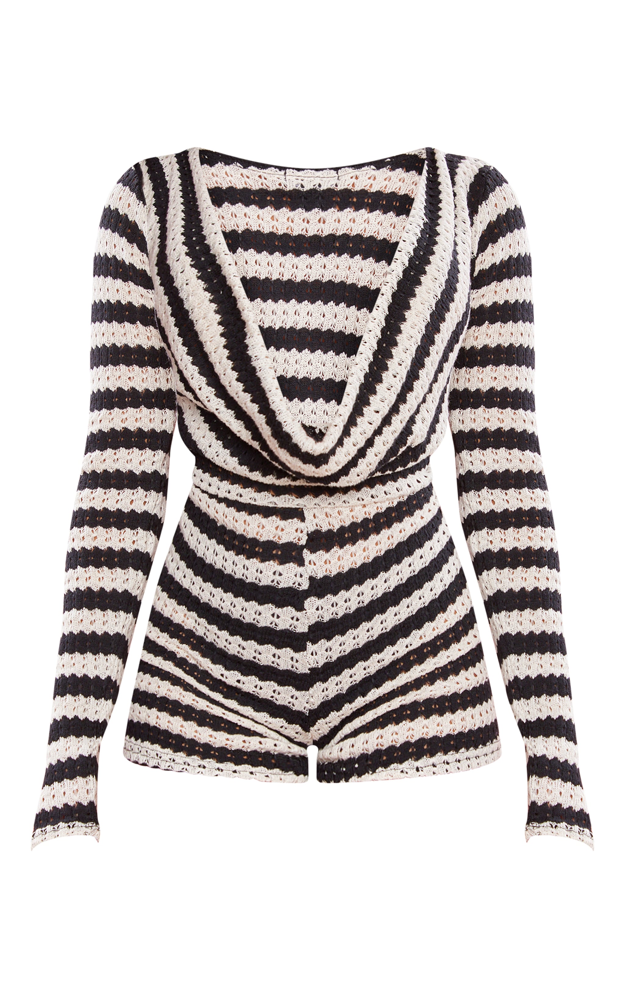 Black Textured Jersey Striped Cowl Neck Long Sleeve Romper image 1