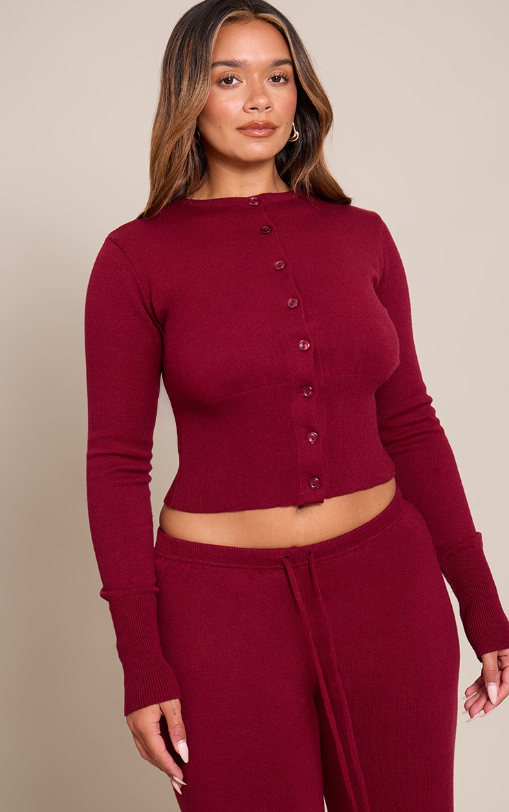 Shape Wine Knitted Button Front Wide Rib Cardigan image 1