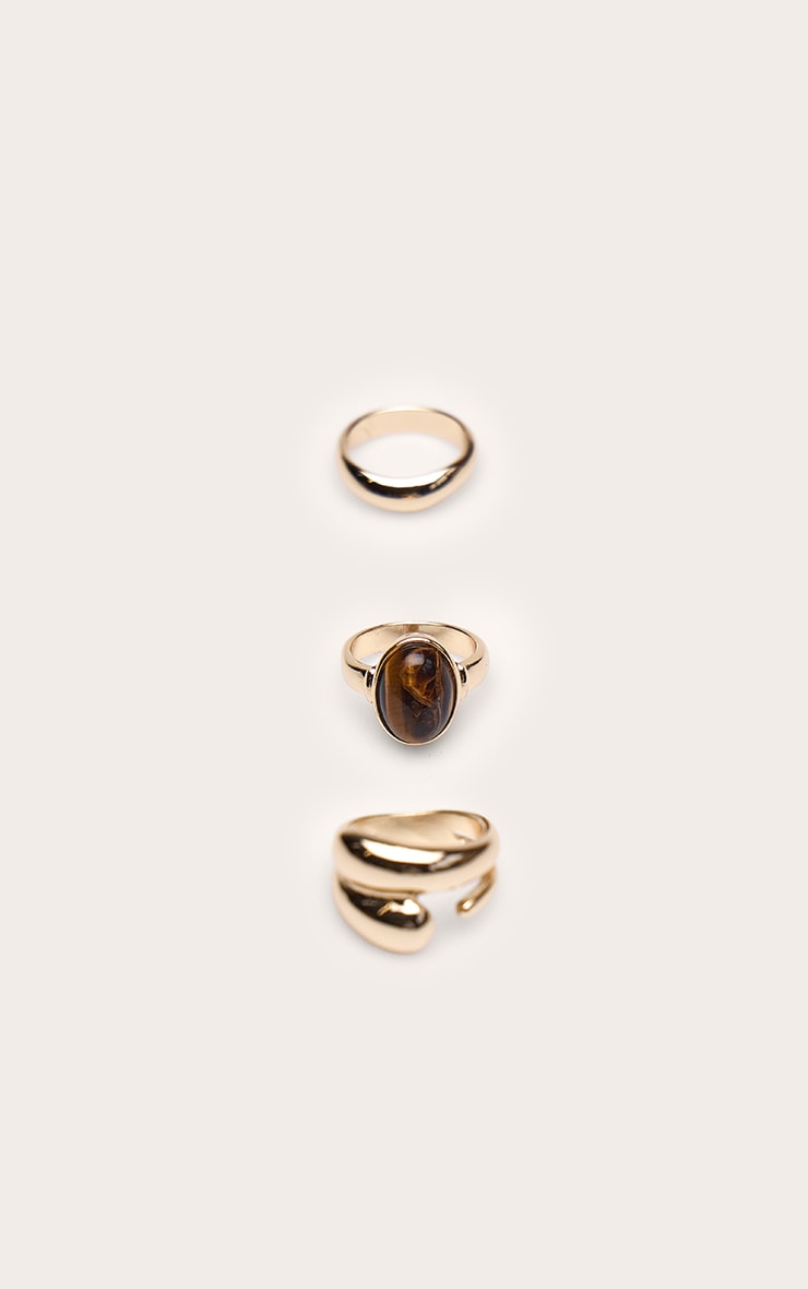 Gold Smooth Tiger Eye Ring Multi Pack image 2