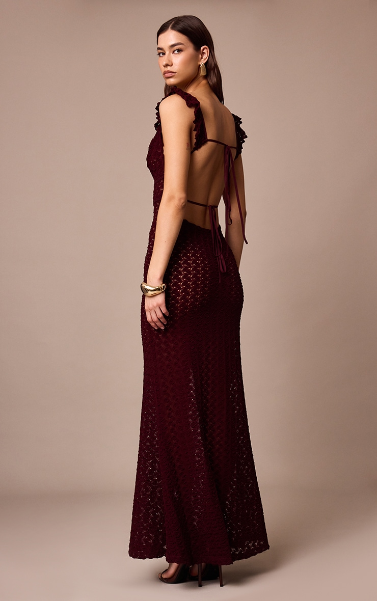 Wine Textured Frill Strap Maxi Dress image 2