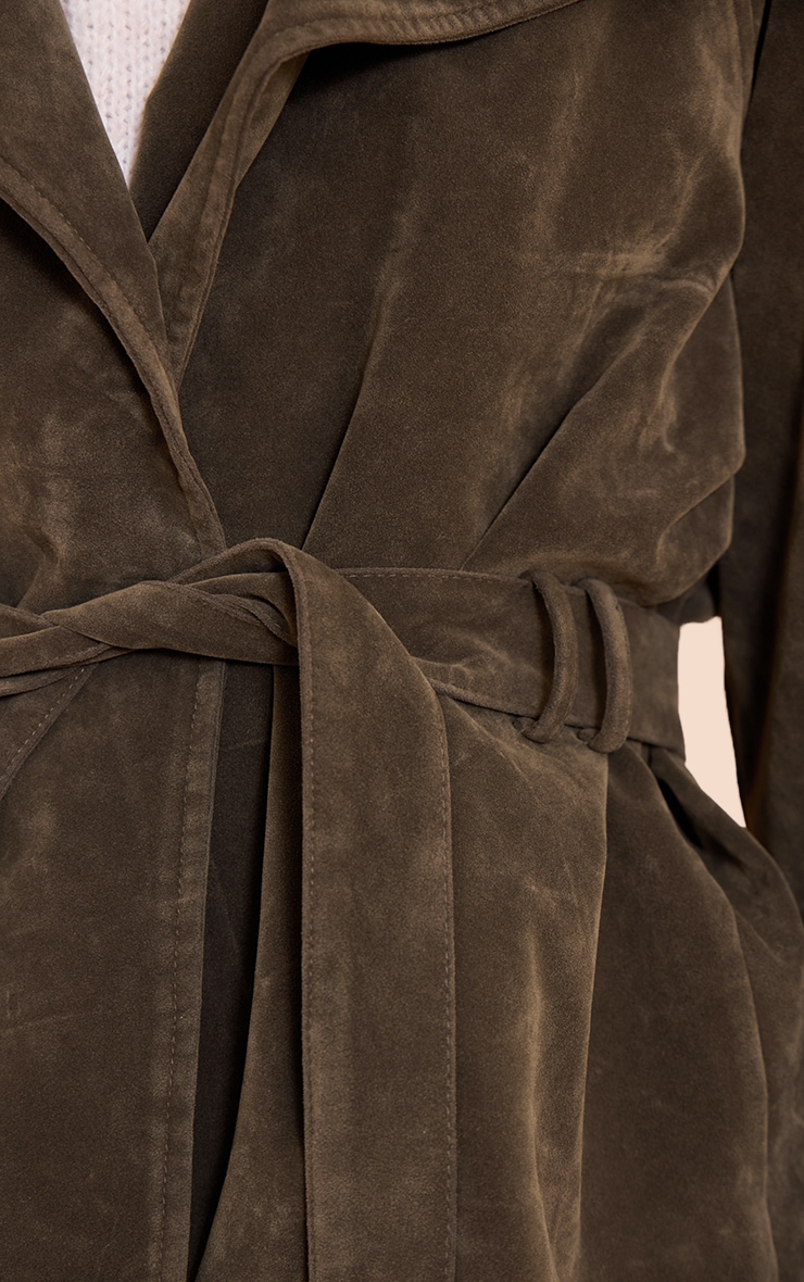 Veste ceinturée en suédine kaki image 4