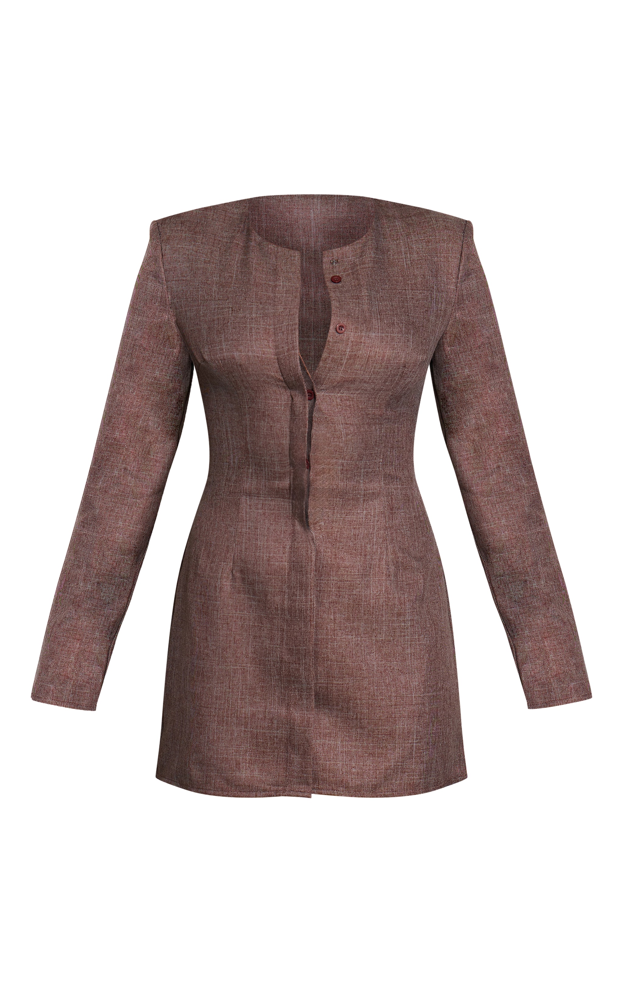 Chocolate Woven Button Down Long Sleeve Blazer Dress image 5