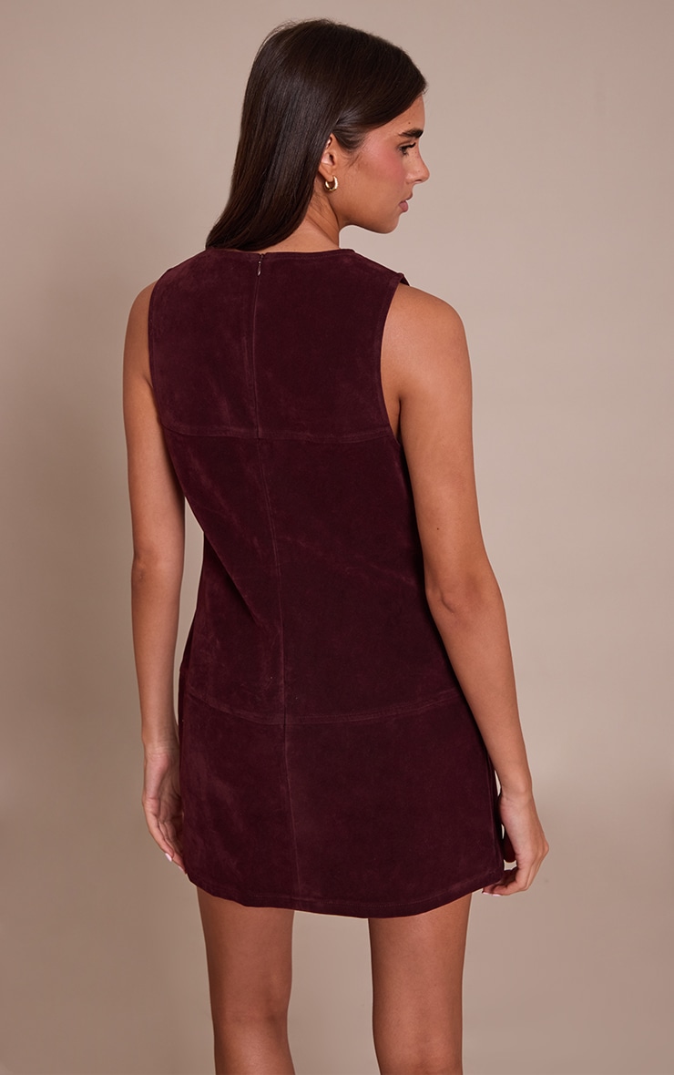Burgundy Structured Faux Suede Seam Detail Sleeveless Shift Dress image 2