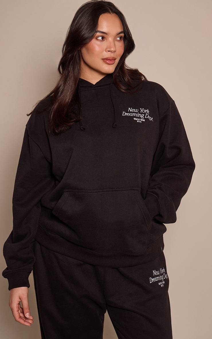 Plus Black Embroidery New York Hoodie
