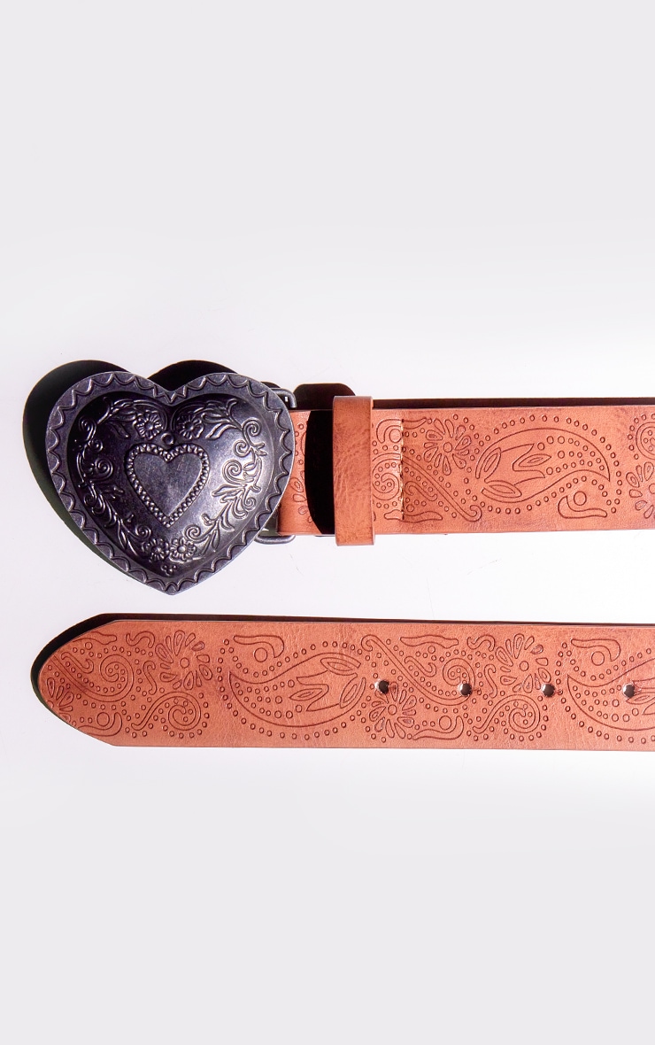 Ceinture marron à boucle coeur imprimée image 3