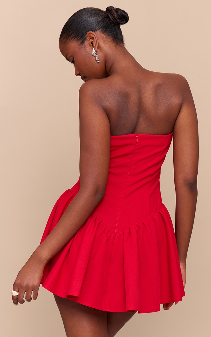 Tomato Red Woven Bandeau Dropped Waist Romper image 2