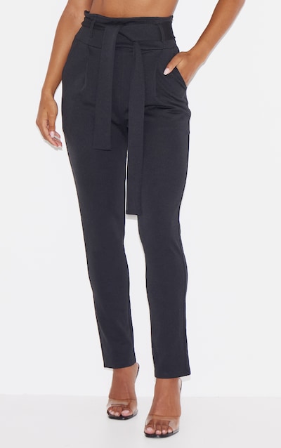 Pantalon cigarette noir en néoprène avec lien à la taille