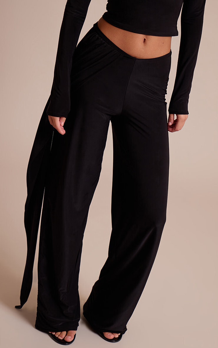 Black Double Layer Slinky Twist Drape Straight Leg Trousers image 2
