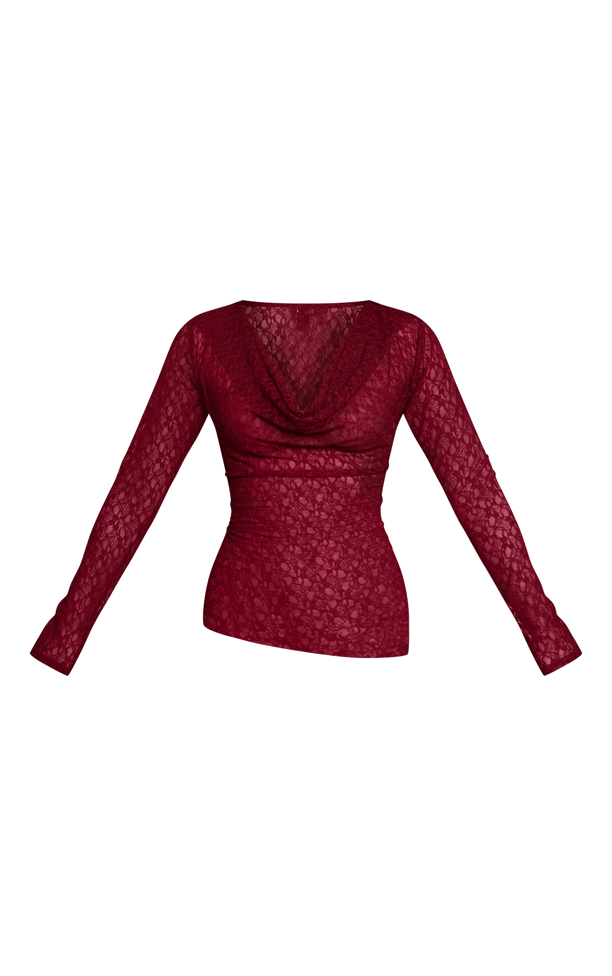 Plum Sheer Lace Cowl Neck Long Sleeve Top  image 5