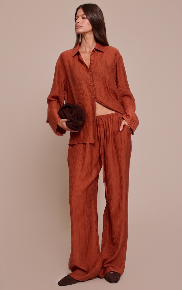 Burnt Orange Textured Slouchy Straight Leg Pants