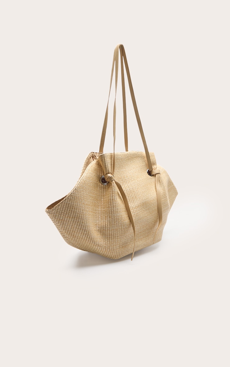 Natural Contrast Raffia Drawstring Beach Bag image 3