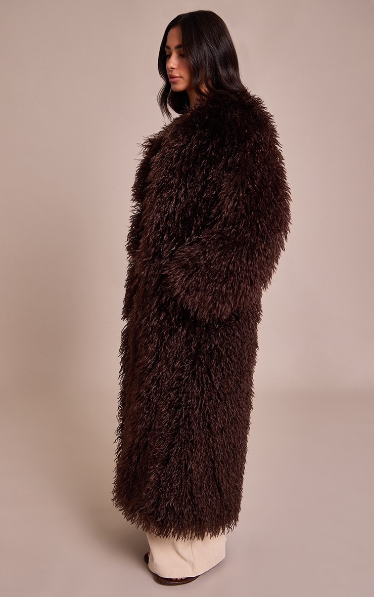 Petite Manteau long en fausse fourrure Mongole chocolat sans revers image 3