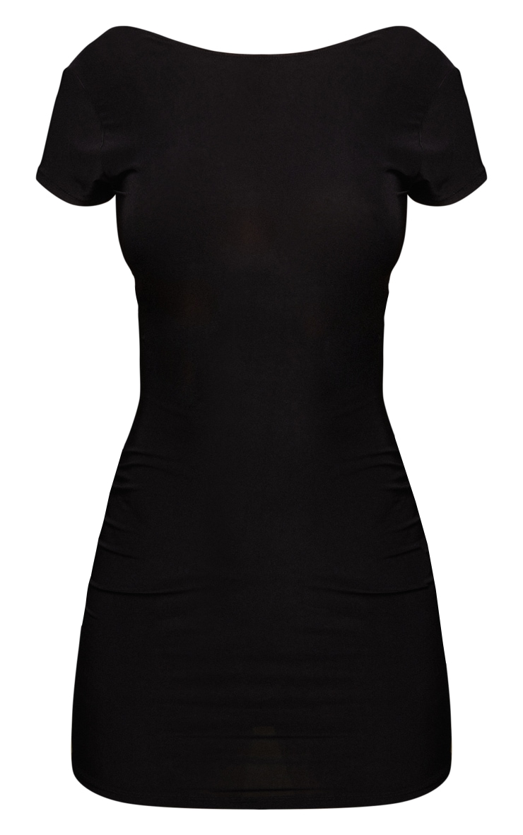 Black Slinky Short Sleeve Low Back Bodycon Dress image 5