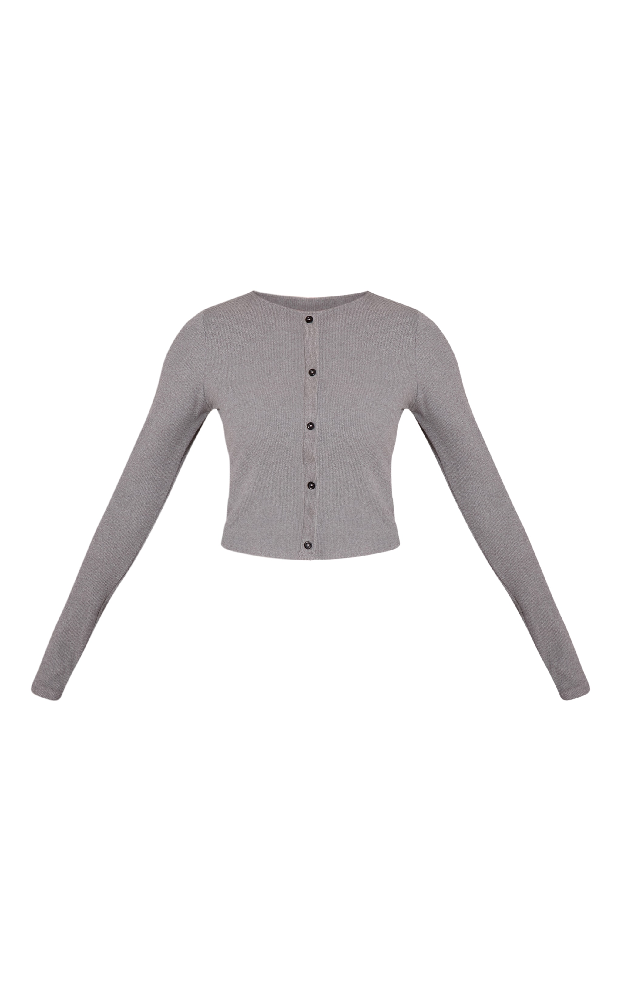 Grey Brushed Rib Button Through Long Sleeve Top image 5