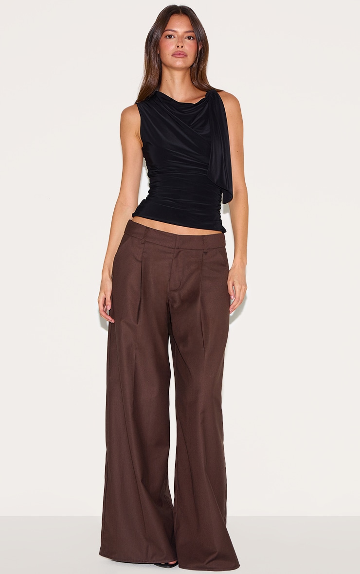 Black Double Layer Slinky Shoulder Tie Detail Top image 3