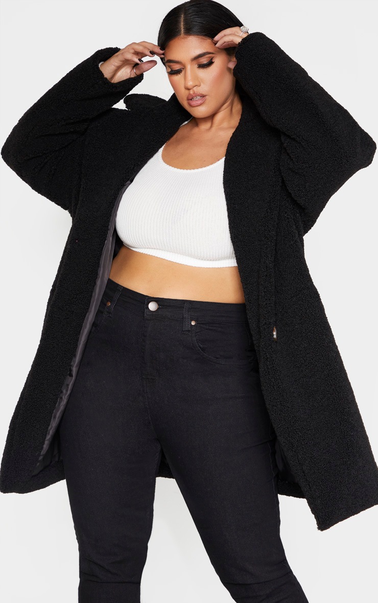 PLT Plus - Manteau mi-long en faux-mouton noir