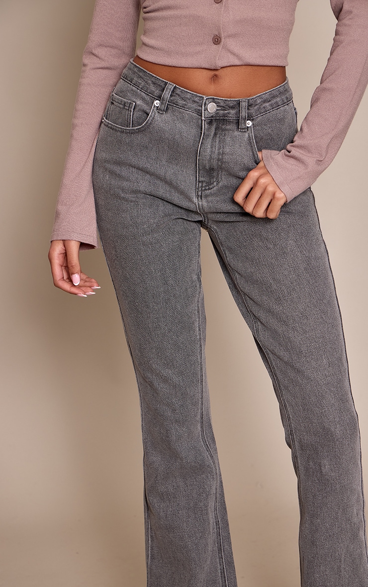 Tall Washed Grey Low Rise Stretch Flared Jeans image 4