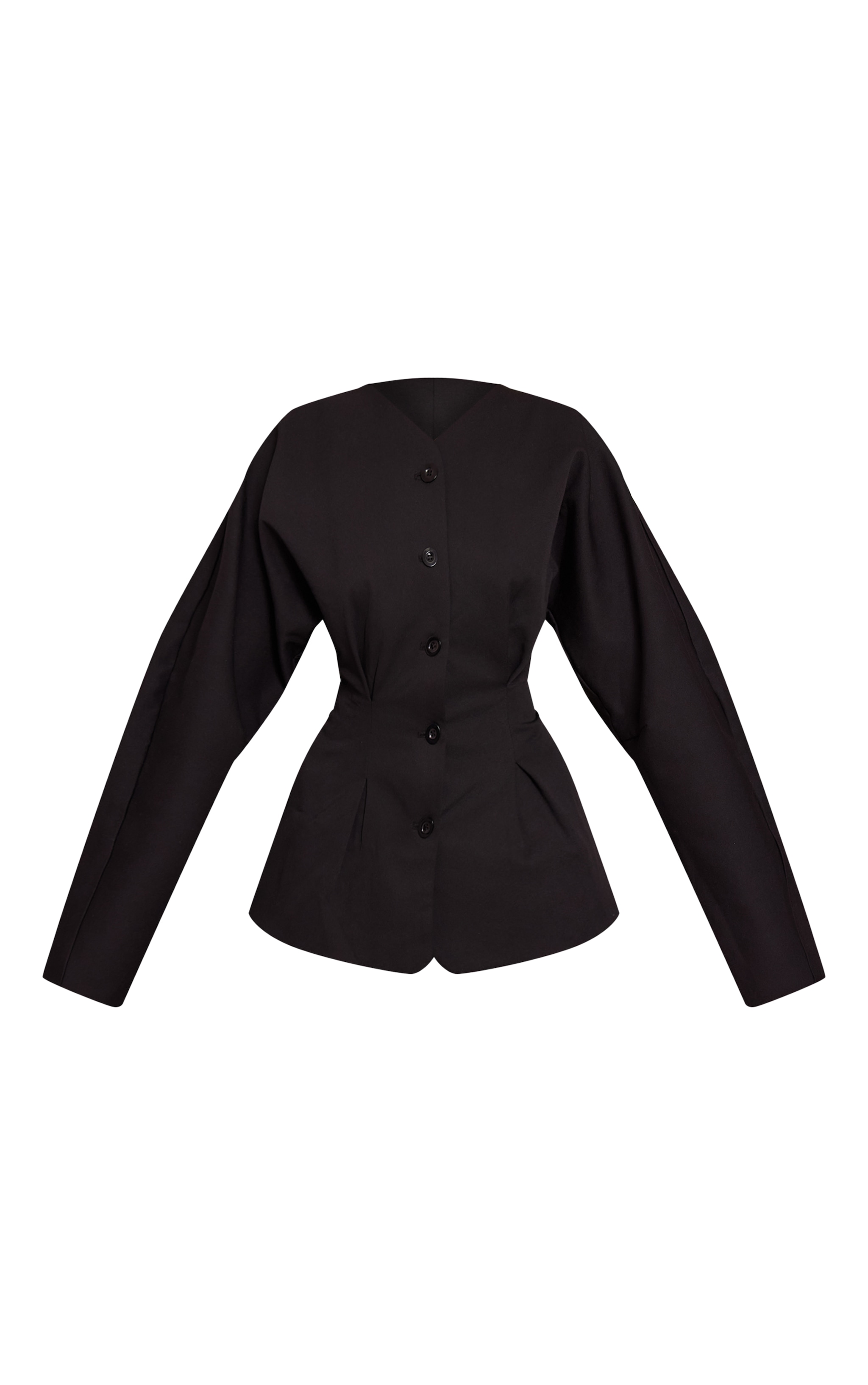 Black Cinched Waist Button Up Blazer image 5