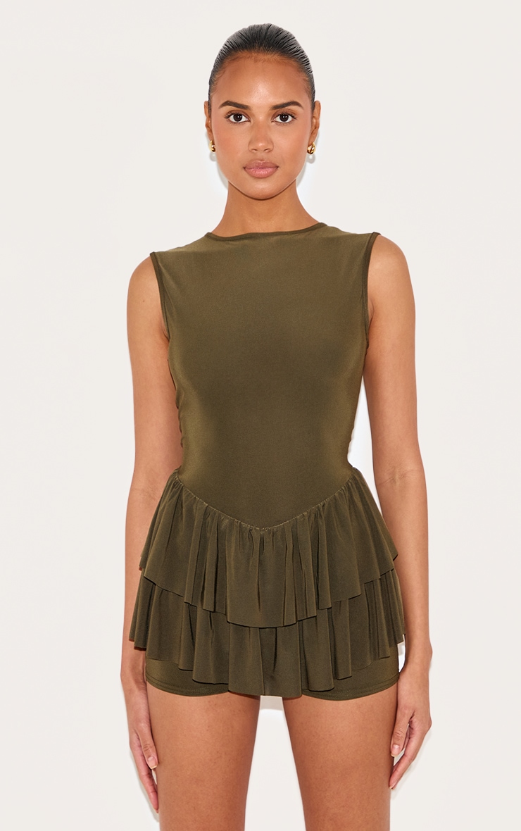 Khaki Slinky Rara Skort Romper image 1