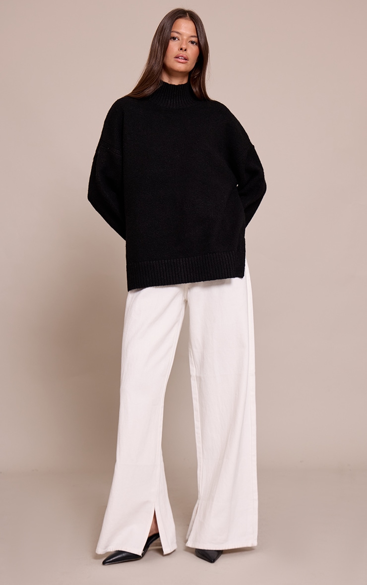 Black Oversized Polo Neck Knitted Sweater image 3