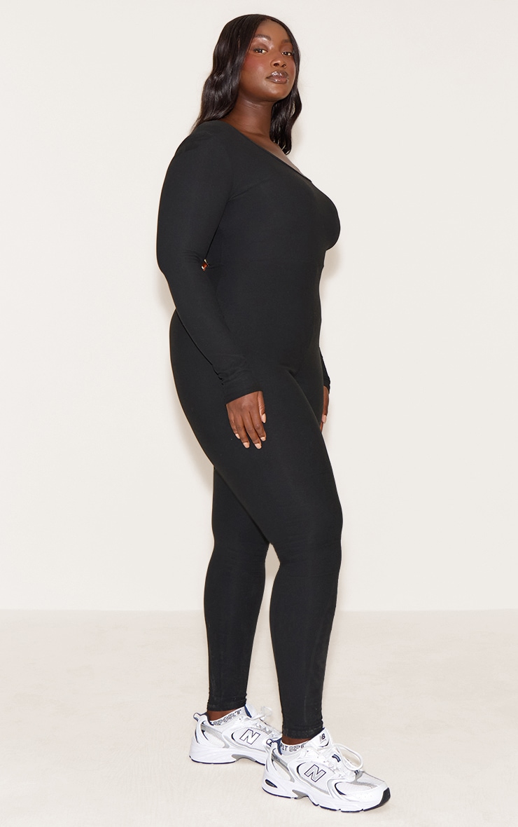Plus Black Scoop Neck Soft Touch Jumpsuit image 3