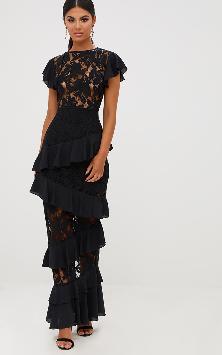 Haul chiffon plus dress bodycon black detail frill hosiery