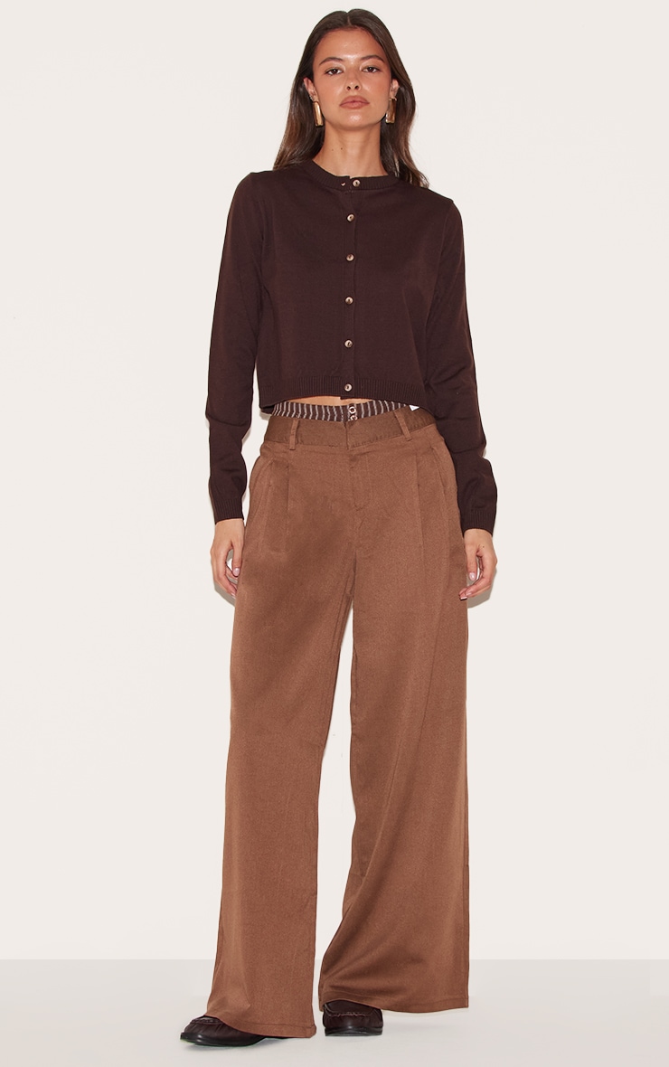 Pantalon droit tissé chocolat à détail boxer rayé contrasté image 2