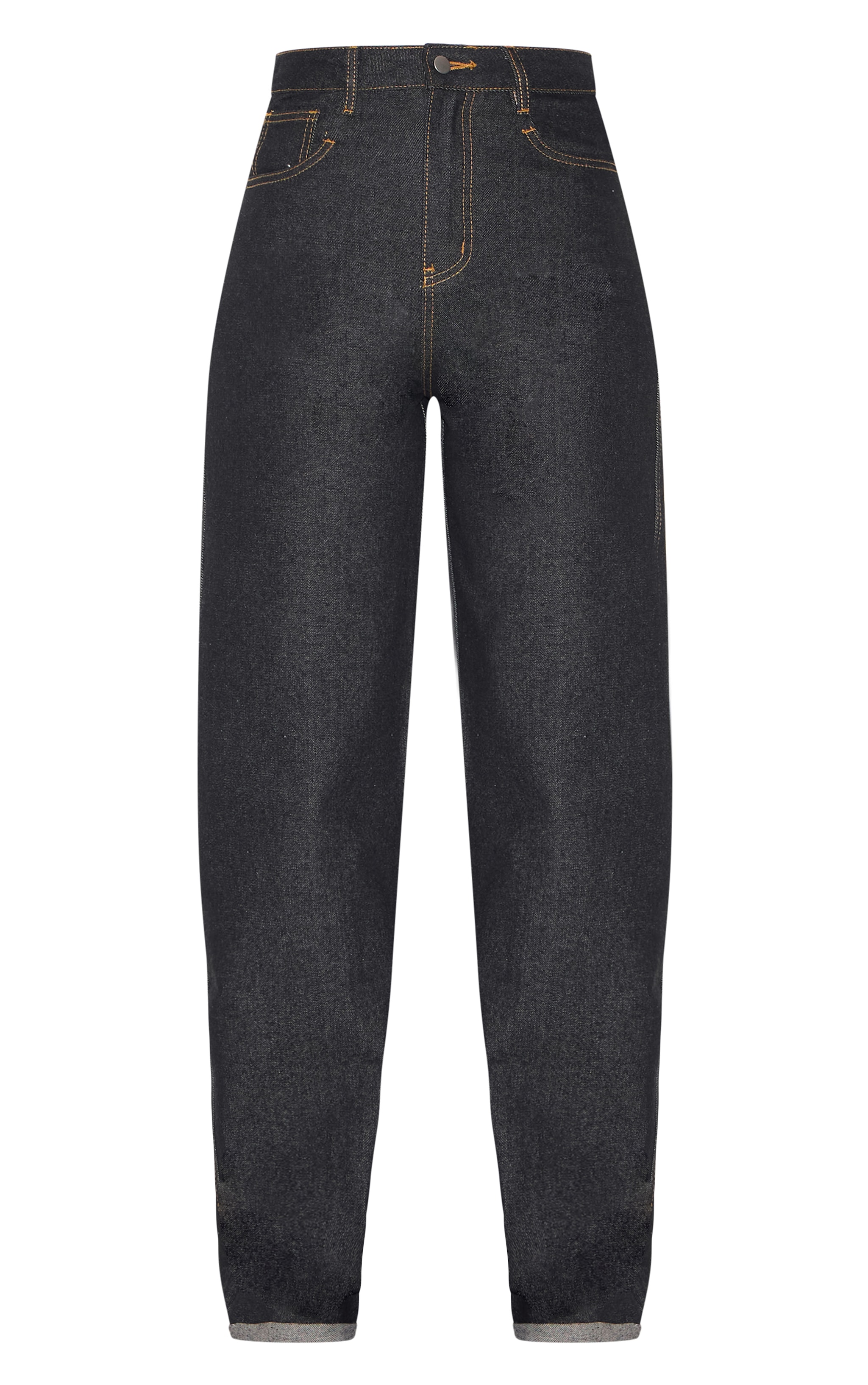Tall Washed Black High Waist Turn Up Hem Barrel Style Jean image 5