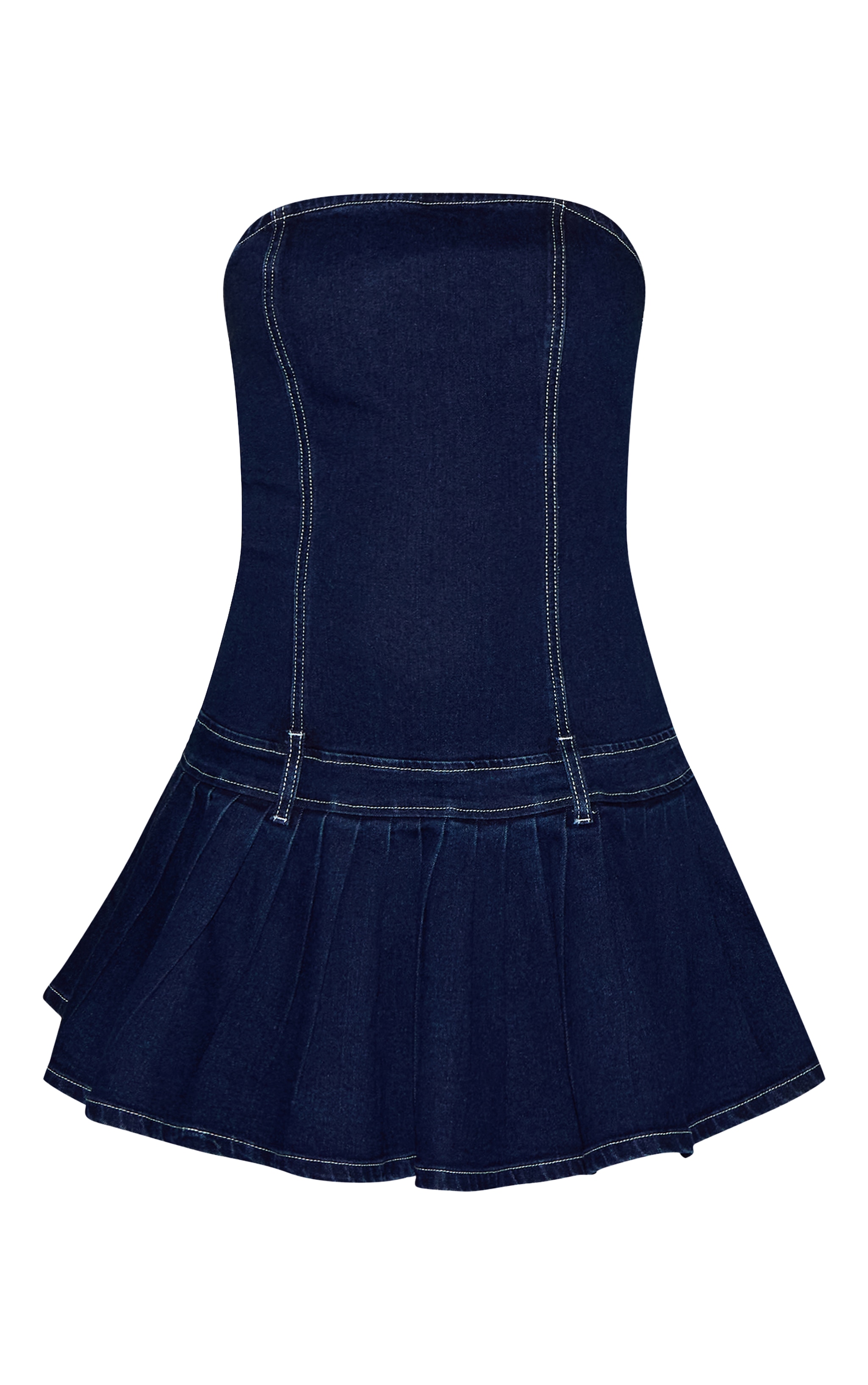 Mini robe bustier en jean indigo plissée à coutures structurantes image 5