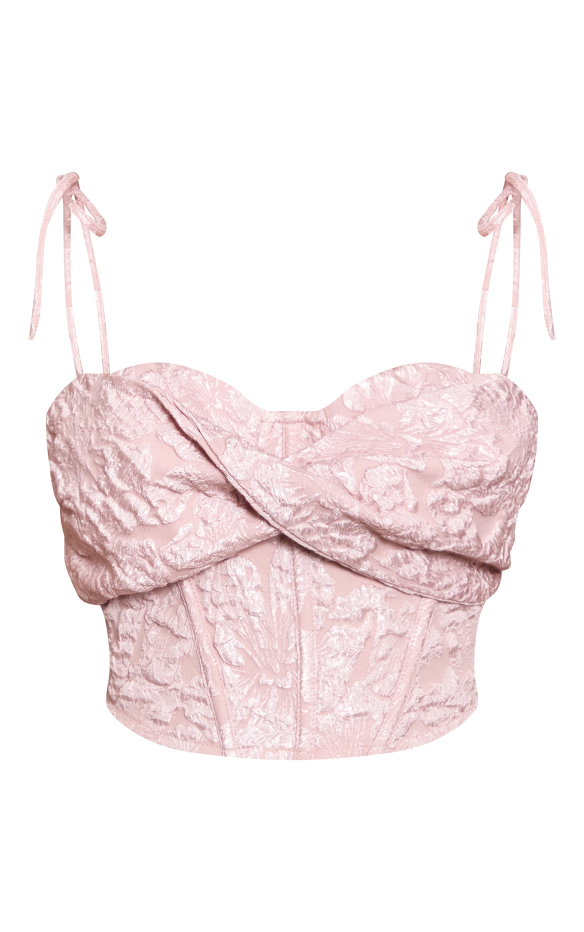 Petite Baby Pink Printed Twist Front Bandeau Top image 5
