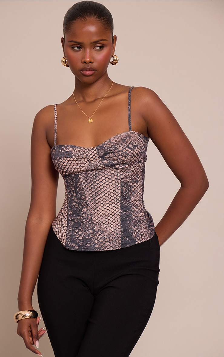 Brown Snake Print Structured Corset Top image 1