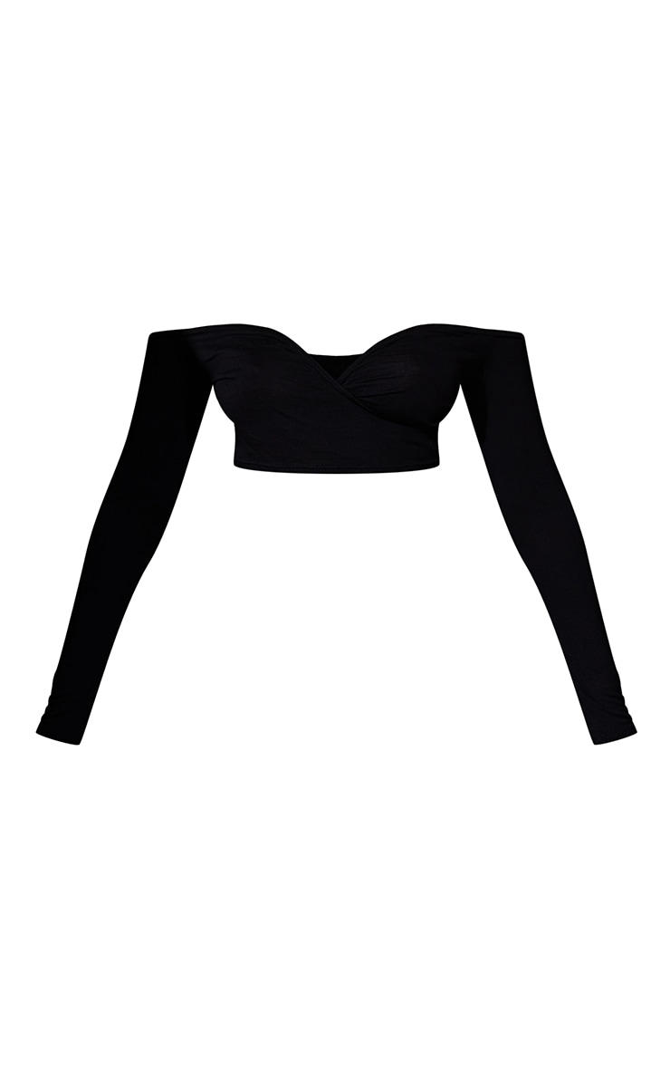 Shape Black Jersey Wrap Bardot Crop Top image 5
