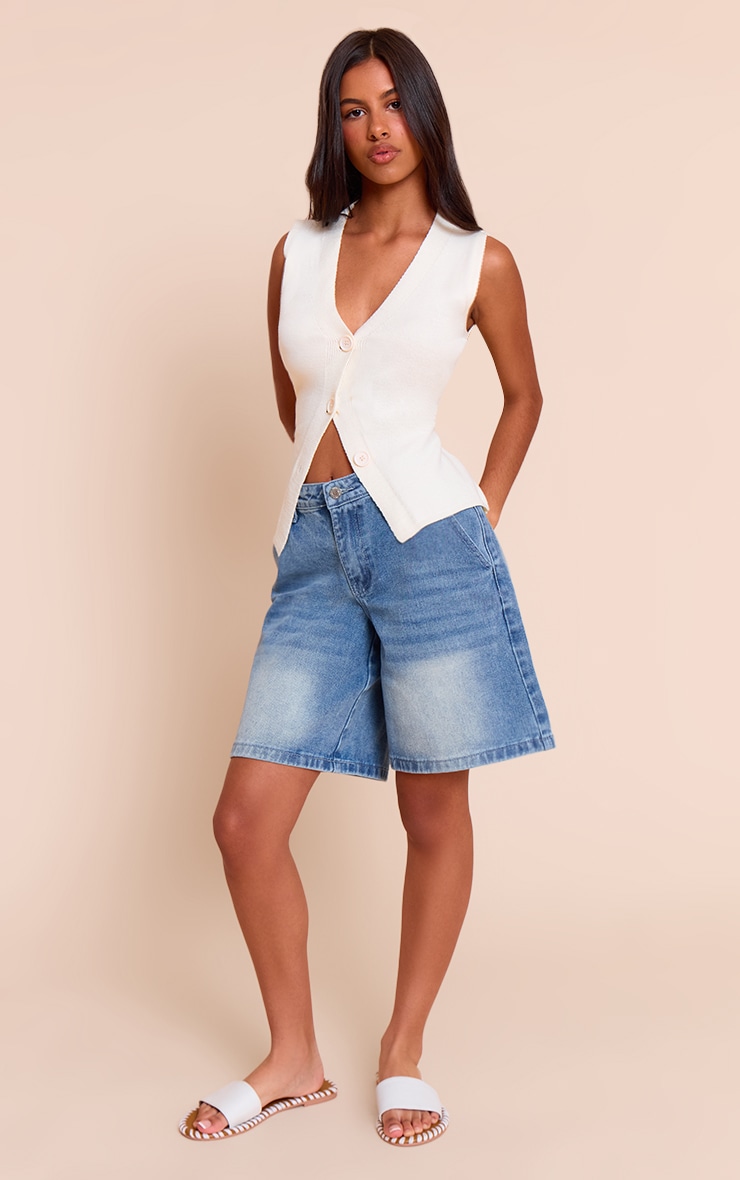 Petite Mid Blue Wash Denim Jorts image 4