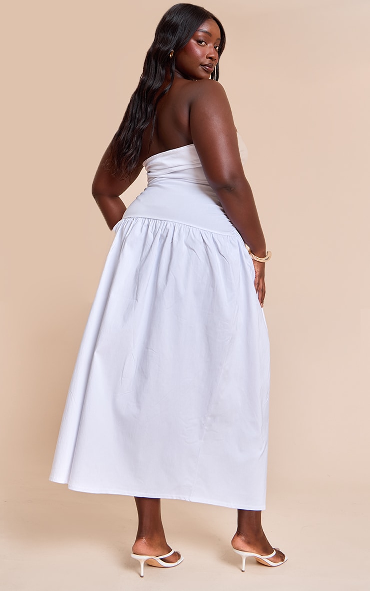 Plus White Stretch Woven Bandeau Ruched Maxi Dress image 2
