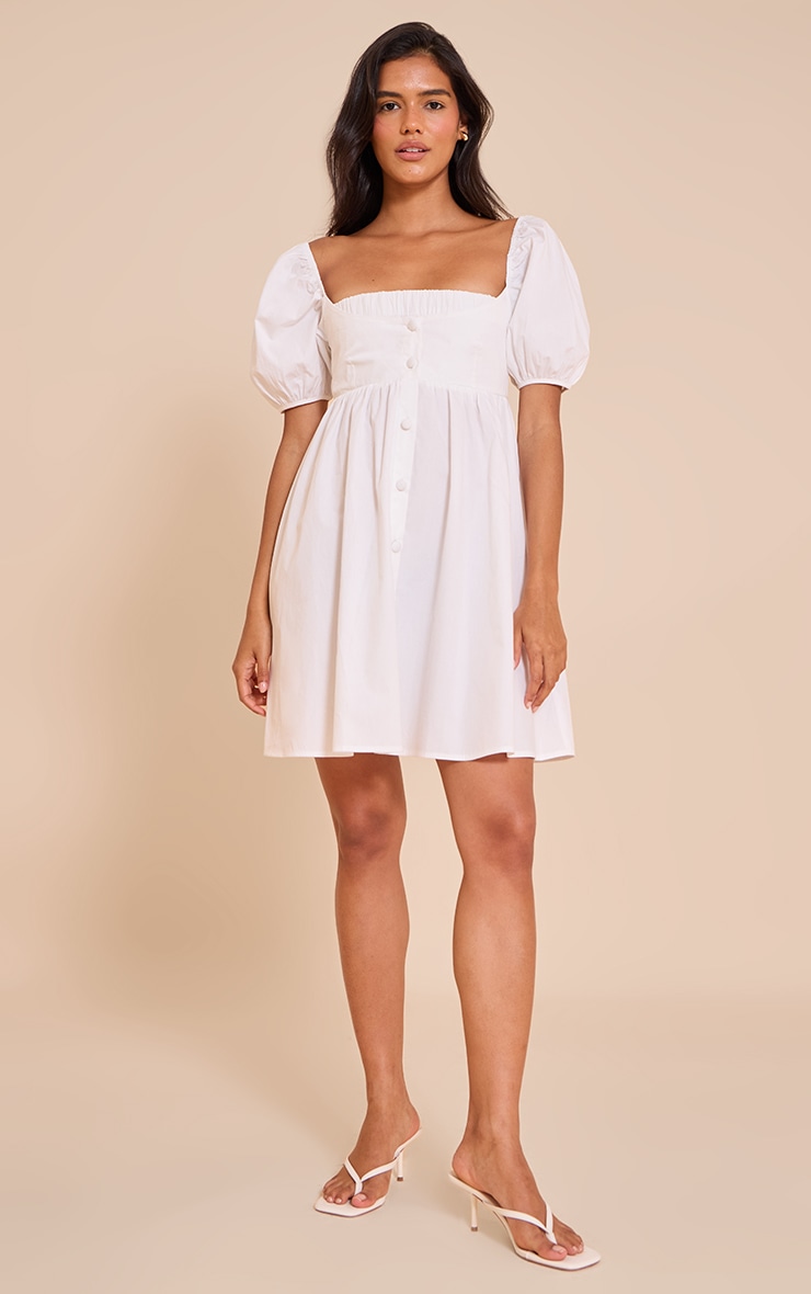White Cotton Button Down Smock Dress image 3