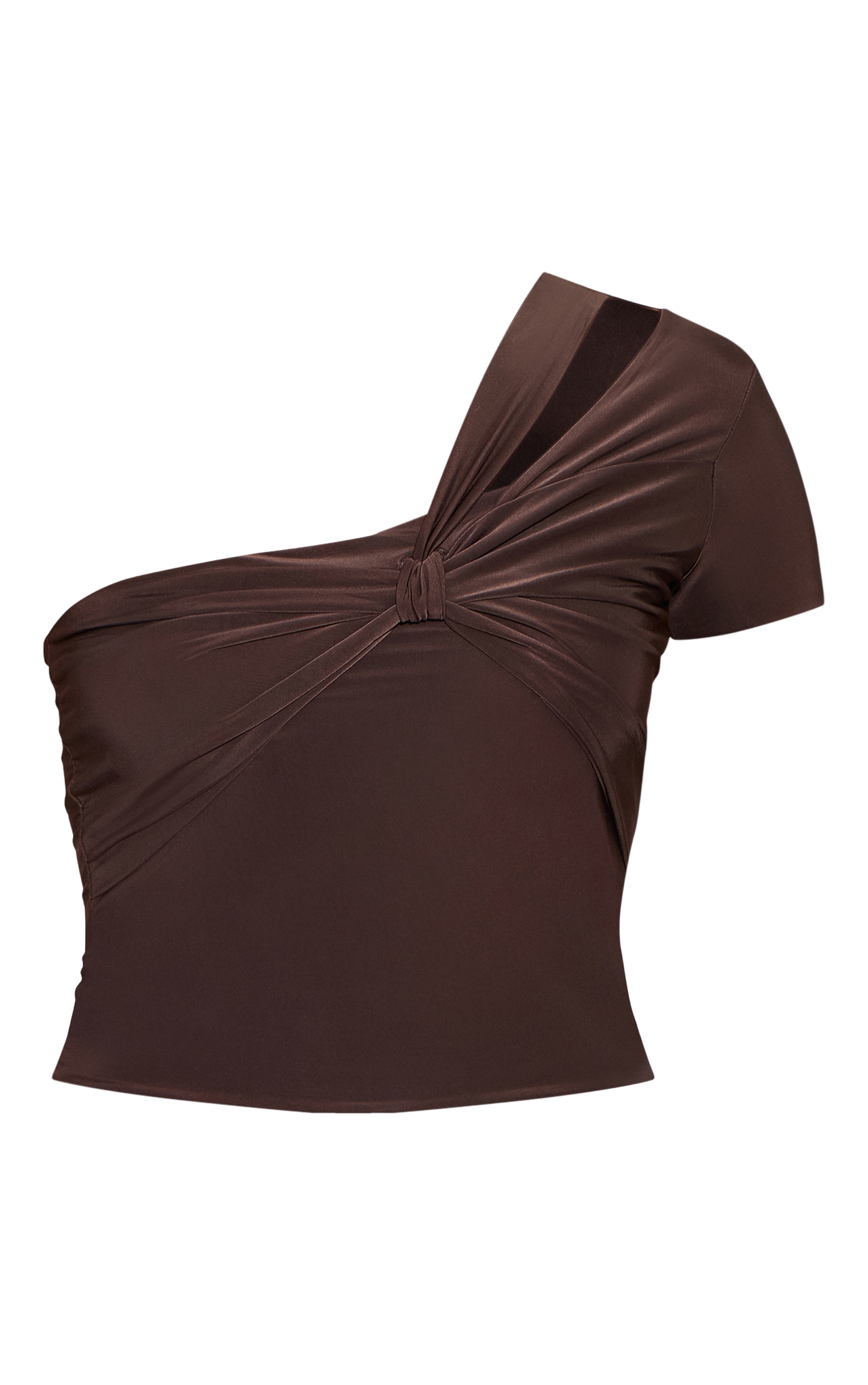 Chocolate Double Layer Slinky Bust Detail One Shoulder Top  image 5