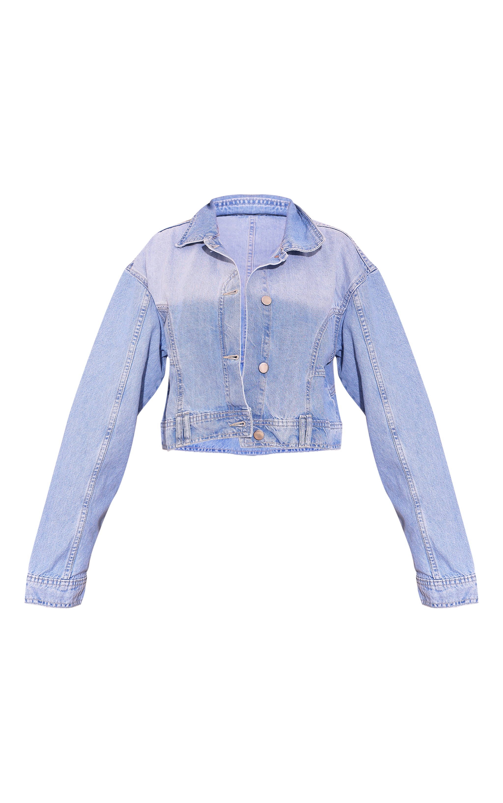 Mid Blue Wash Upside Down Waistband Crop Denim Jacket image 5