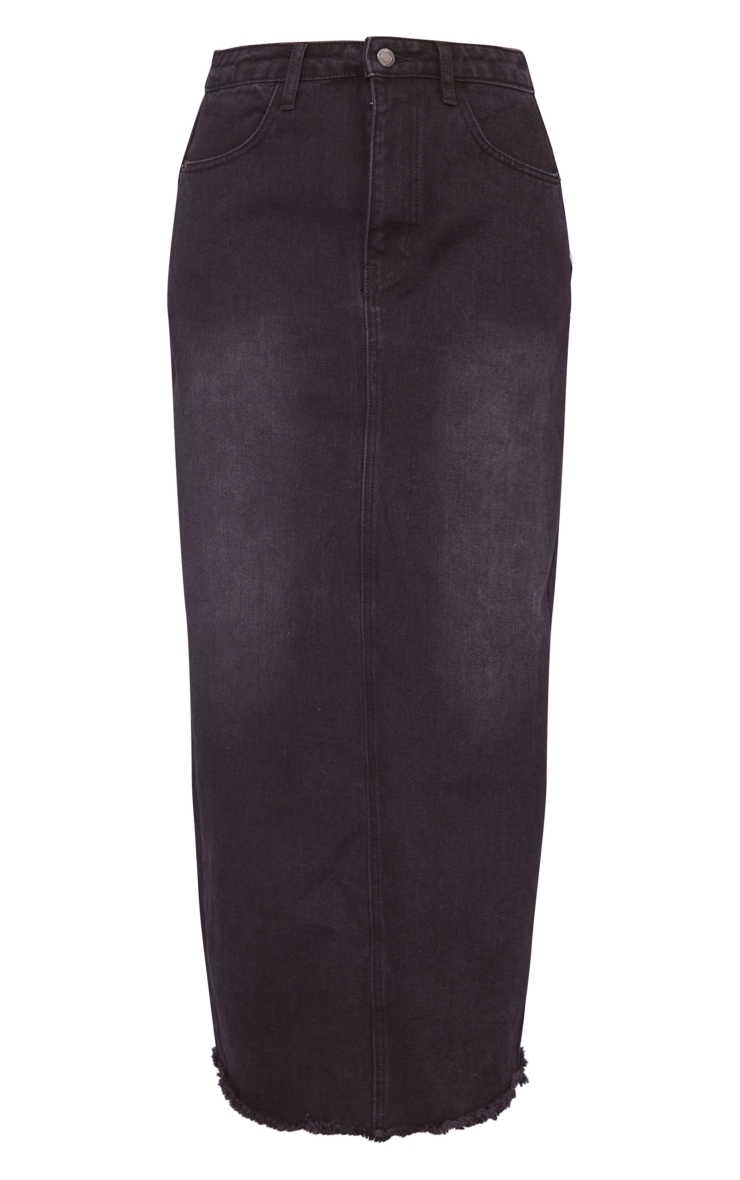 Petite Black Raw Hem Denim Maxi Skirt PrettyLittleThing USA