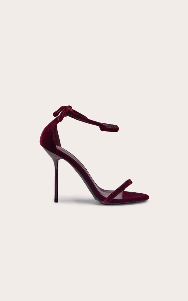 Burgundy Velvet Bow Back Heeled Sandals image 2
